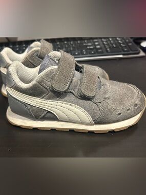 Puma Kids Gray Suede Sneakers with White Stripe toddler